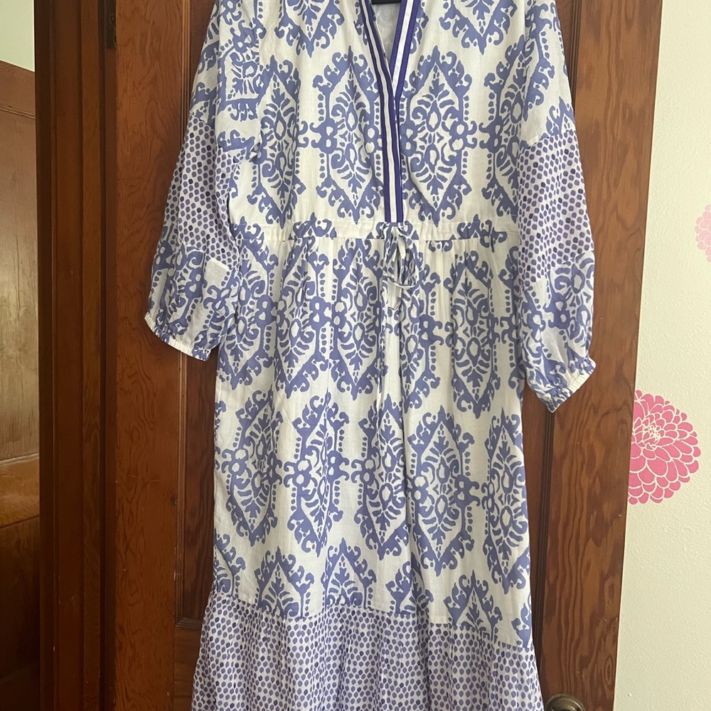 Elegant Blue and White Maxi Dress